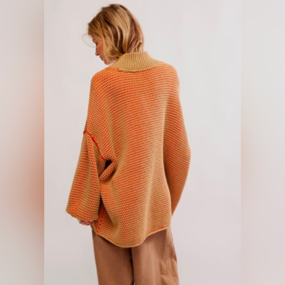 Free People Oversized Maisie Sweater Tangerine Size Small NWT$148 Rare Color - Picture 5 of 13